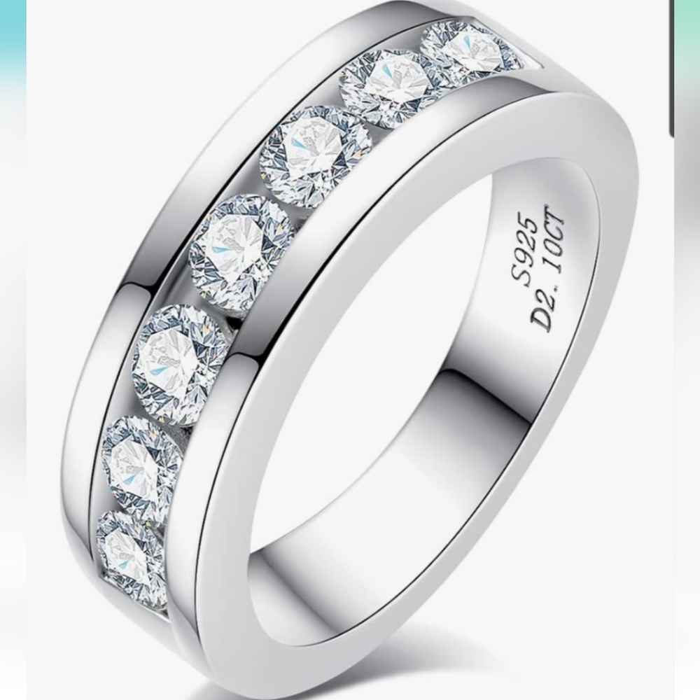 VVS1 D COLOR Moissanite Wedding Half Eternity Rings 925 Sterling Silver 18k MEN
